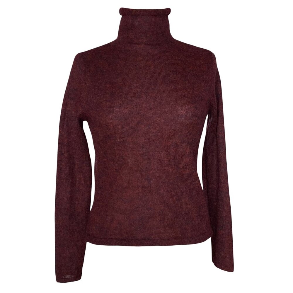 Vintage J Crew Italian Featherweight Cashmere Roll Neck Sweater Merlot-XS